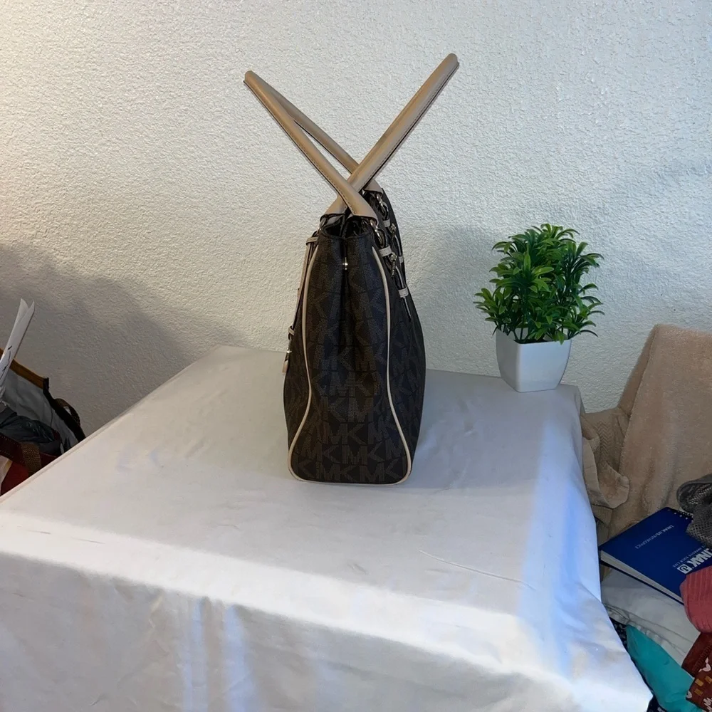 Michael Kors Dark Brown and Tan Logo Tote